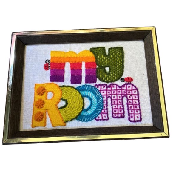 Vintage Other - 2/$30 Vintage Handmade embroidered framed sign wall/door hanging ladybugs